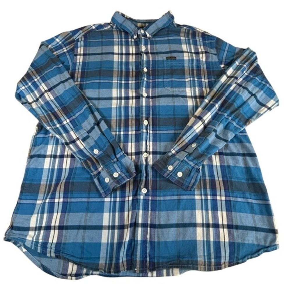 Columbia Men's Blue White Plaid Long Sleeve Button Up Shirt 2XT Cotton Stretch